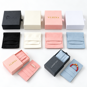 Custom Modern Rectangle Drawer Paper Jewelry <b>Box</b> with Microfiber Suede Pouch <b>for</b> <b>Bracelet</b> and Necklace <b>Gift</b> Packaging - Product Image 1