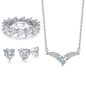 ชุดเครื่องประดับแฟชั่นเงินสเตอร์ลิง925รูปดาวพระอาทิตย์ตกชุดเครื่องประดับสร้อยคอแหวนแต่งงานประดับเพชรเพทายลูกบาศก์ตัดรูปหัวใจ - Product Image 1