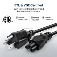 Kabel Daya ETL Terdaftar NEMA 5-15P ke IEC C5 1.5M untuk Laptop, Monitor, Printer, Kabel Daya Pengganti, Panjang Kustom 18AWG 16AWG