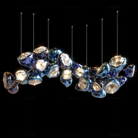 Lustre en verre long design PM Creative pour comptoir de bar, villa, duplex, escalier en colimaçon, appartement, ou réception