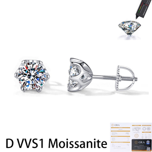 GRA Certified 925 <b>Sterling</b> <b>Silver</b> Rhodium Plated Ball Shape D Color 1CT Moissanite Classic 6 Prong Claw Setting <b>Stud</b> <b>Earrings</b> - Product Image 1