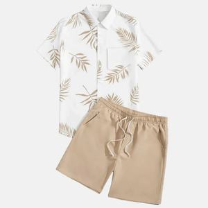 Ensemble deux pièces pour homme, chemise à manches courtes et short en tricot respirant, imprimé numérique, style décontracté, été, personnalisable OEM - Product Image 1