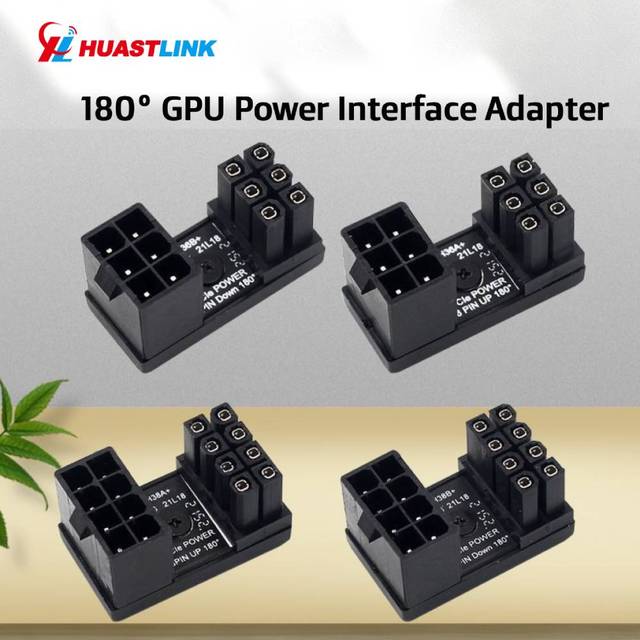 Graphics Card 180° Power Supply Adapter Connector Elbow GPU PSU Steering Connector PCI-E 6Pin 8Pin Rotating Wiring Artifact