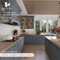 Gabinetes de Cocina Modulares AIGE, Estilo Francés Vintage Gris, Juego Completo Personalizado, Granito, Panel Decorativo de Madera Natural, Isla de Cocina