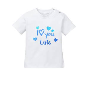 Maglietta per neonati con nome + stampa I Love You (Ragazzo) - Product Image 1