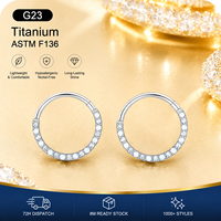Boucles d'oreilles Thorrk en titane ASTM F136 avec zircon bleu, anneau segmenté pour l'oreille ou le nez, bijou de piercing