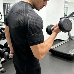 <span class=keywords><strong>T</strong></span>-<span class=keywords><strong>shirt</strong></span> de compression sans couture tricoté sur mesure OEM pour homme, élastique, séchage rapide, manches courtes, pour la course, la gym, le sport et le fitness - Product Image 2
