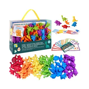 Rainbow Color Đếm Cao Su Mềm Nhận Thức Sắp Xếp Khủng Long Đồ Chơi Phân Loại Màu Montessori Học Đồ Chơi Với Thẻ Câu Hỏi