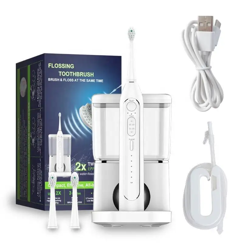 OEM/ODM Countertop Smart Oral Irrigator Menyesuaikan Sikat Gigi Elektrik Benang Gigi Pembersih Air Pick Flosser 2 In 1