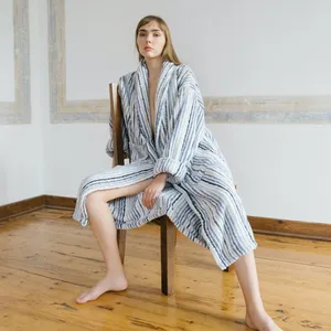Peignoir rayé chinois pour femmes, en tissu coton éponge, Robes de pyjama, grande taille, livraison gratuite