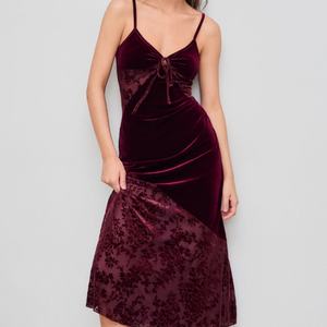 Robe vintage en velours, col en V, bretelles, midi, élégante pour femme - Product Image 2