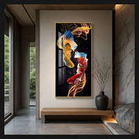 Décoration Murale en Fer et Aluminium Poissons Koi Colorés sur Fond Noir pour Restaurant, Salon, Bureau, Hôtel, Intérieurs Art Déco
