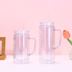 Nouveau Gobelet Tumbler en Plastique ABS à Double Paroi Pré-percé de 16oz et 20oz, avec Poignée, Couvercles Colorés et Paille, Résistant aux Chutes et Robuste - Product Image 2