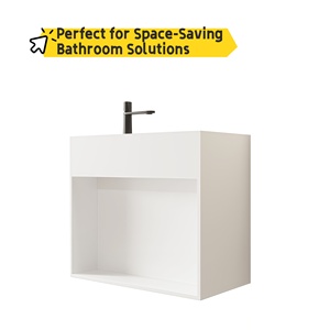 Small Size Wall-Hung One-piece Artificial Stone <b>Sink</b>, Bathroom Wash Basin Cabinet with <b>Storage</b> for Hotel Homestay - Product Image 1