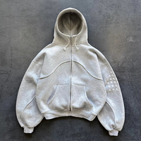 Sweat-shirts à capuche zippés décontractés surdimensionnés pour hommes en molleton 100 % coton épais avec points en silicone gaufrés, personnalisables OEM