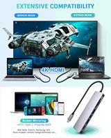 Hub USB C 7 in 1 Multiport Adaptor Dongle USB C dengan Output 4K 60hz Antarmuka USB 3.0