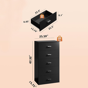<span class=keywords><strong>Commode</strong></span> haute à <span class=keywords><strong>5</strong></span> <span class=keywords><strong>tiroirs</strong></span> en bois noir fabriquée à la main de style européen moderne avec rangement pour la chambre d'enfant - Product Image 2