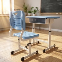 Ensemble de bureau et chaise d'étude ergonomique réglable en hauteur, avec structure métallique durable, pour élèves du primaire