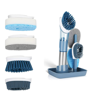 Bàn Chải Nhà Bếp Với Đứng 4 Đầu Thay Thế Thép Không Gỉ Xử Lý Món Ăn Wand Chà Bàn Chải Xà Phòng Pha Chế Món Ăn Bàn Chải Thiết Lập - Product Image 1