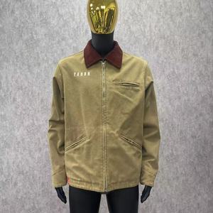 Jaqueta Casual Masculina Vintage de Alta Qualidade com Caimento Solto, Estilo <span class=keywords><strong>Streetwear</strong></span>, Bordada, Forrada, com Zíper e Gola Dobrável em Lona - Product Image 1