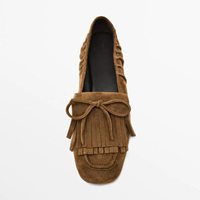 2025 Damen Brown Retro Wildleder Echt leder Slipper Slip-On Verschluss Leicht für Frühling und Sommer mit Quasten besatz