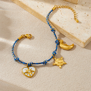 European American Style Braided Cotton Rope <b>Bracelet</b> With Star Heart <b>Moon</b> Pendant For Women Zinc Alloy Jewelry Gift - Product Image 3