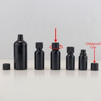 Bouteille d'huile essentielle en verre noir brillant de 5 ml, 10 ml, 15 ml, 20 ml, 30 ml, 50 ml, 100 ml avec col à vis et bouchon en plastique noir