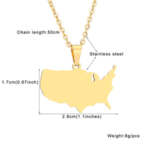 Fabricant de colliers de chaîne de <span class=keywords><strong>carte</strong></span> <span class=keywords><strong>des</strong></span> états-<span class=keywords><strong>unis</strong></span> en acier inoxydable, argent 18K or pays ville drapeau <span class=keywords><strong>carte</strong></span> pendentif collier - Product Image 2