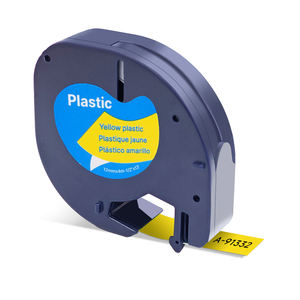 Cinta de Etiquetas Autoadhesiva de Plástico Negra sobre Amarillo de 12 mm Compatible con <span class=keywords><strong>DYMO</strong></span> <span class=keywords><strong>LetraTag</strong></span> LT 91332 91202 para Impresora 100H - Product Image 1