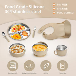 Современный экологичный набор детской силиконовой посуды для самостоятельного кормления младенцев с индивидуальным дизайном - Product Image 3