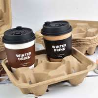Porte-gobelet isotherme 2 compartiments pour café chaud, plateau à boissons pour service drive-thru, en pâte à papier moulée robuste