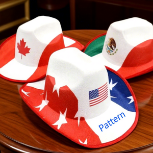 Sombrero de Vaquero Personalizado con Borde Ancho de Fieltro, Diseño de Bandera, para Animadores de Equipos Nacionales, con Patrón Personalizable - Product Image 1