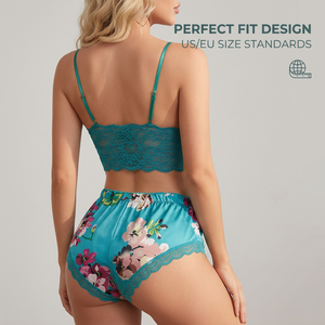 <span class=keywords><strong>Pigiama</strong></span> <span class=keywords><strong>Estivo</strong></span> Sexy in Pizzo per Donne, Set Due Pezzi con Stampa Floreale in Raso, Reggiseno e Pantaloncini, Asciugatura Rapida - Product Image 2