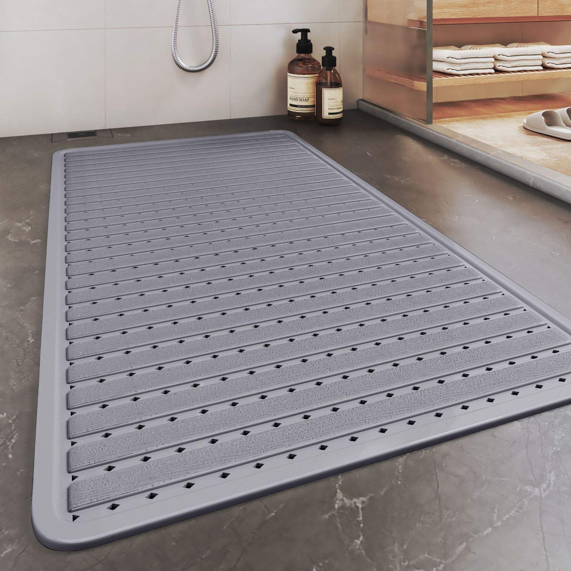 แผ่นรองอาบน้ำลายไม้ - สีเทา