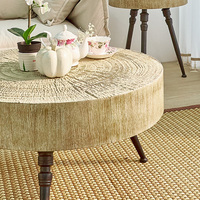 Meubles de salon, nouvelle table basse rustique de petite taille, plateau en bois sculpté, base en métal, design moderne, durable, décoratif