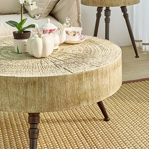 Meubles de salon, nouvelle table basse ronde rustique, petite, en bois sculpté, plateau en métal, base en fer, décorative, durable, facile à assembler - Product Image 5