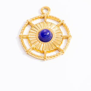 Eight Pointed Star <b>Compass</b> Pendant Stainless Steel Plated Gold Blue Stone For <b>Necklace</b> Making Mixed Shapes PJ91616 - Product Image 2