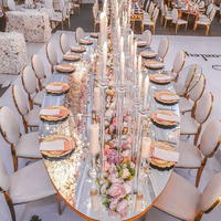 Tables et chaises de mariage modernes en acier inoxydable, table à manger ovale en verre miroir MDF, mobilier d'extérieur pour hôtel, salon, personnalisable