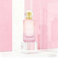 Flacons de parfum en verre carrés de 50 ml, personnalisés, effet craquelé dégradé et nouveau design, haut de gamme, rose transparent avec pompe à sertir