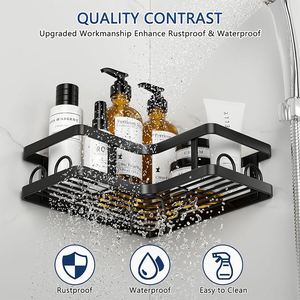 Updated Reusable Adhesive Wall Shower Caddy Basket Stainless Steel Adhesive <b>Corner</b> Shower Caddy 5 Pack with Hooks - Product Image 3