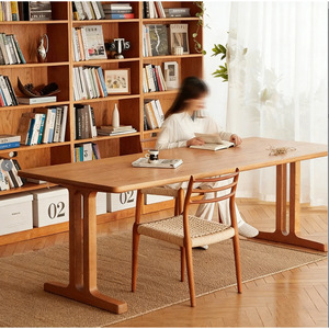 Nordic Geometric Long Desk Solid Wood Rectangle Stable Living Room <b>Dining</b> <b>Table</b> - Product Image 1
