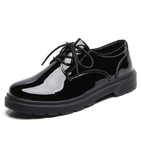 Chaussures Oxford en cuir PU verni pour femmes, taille 35-40, à lacets, plateforme, semelle épaisse, talon épais, style preppy, chaussures habillées pour uniforme scolaire