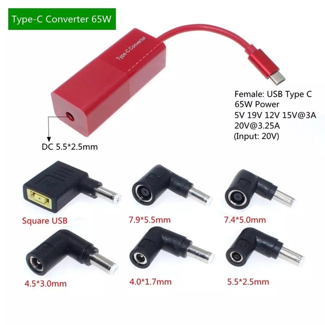 Laptop Power Jack Connector Dc Adapter Charger Converter for Lenovo Hp Asus 7.4*5.0 7.9*5.5mm Female to USB Type C Adaptor Male