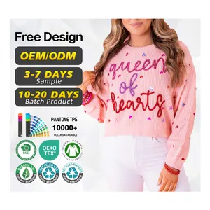 Custom LOGO OEM ODM Women Sweater Long Sleeve Jacquard Knitwear Ladies Pullover Knit Clothes Winter Queen Of Sparkles Sweater