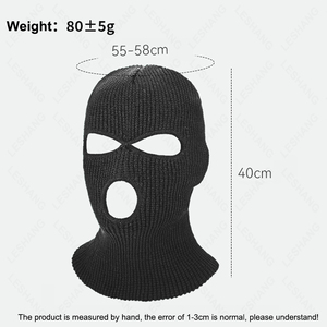 Dệt Kim 3 Lỗ Trượt Tuyết Mặt Nạ Beanie Đầy Đủ Bì<span class=keywords><strong>a</strong></span> Mặt Ba Lỗ Đan Balaclava Mặt Nạ Với Tùy Chỉnh Thêu Thiết Kế Logo - Product Image 2