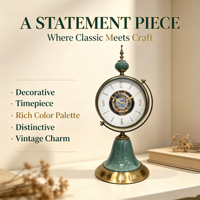 Horloge de bureau rétro européenne de luxe, mouvement silencieux à engrenages rotatifs, cadran coloré en nacre, base en métal émaillé craquelé, pour la maison ou comme cadeau