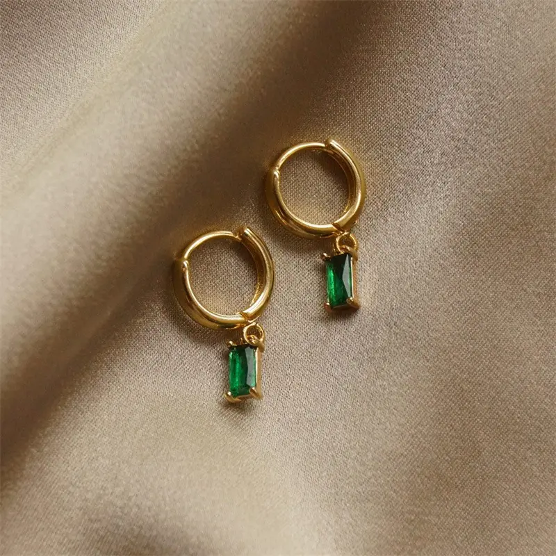 French 18K Gold Plated Earrings Jewelry Mini Rectangle Colorful Zircon Hoop Earrings For Women SL-EC063
