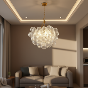 20 Inch Gold <b>Pendant</b> Light Chandelier Clear <b>Glass</b> Globe <b>Shade</b> Adjustable Height For Living Room Dining Room Kitchen - Product Image 2