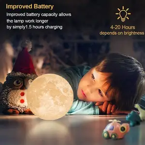Woohaha-Lámpara de Luna 3D, luz de noche de 16 colores LED con soporte de madera y Control remoto/táctil y recargable por USB