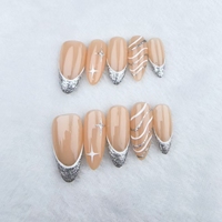 Uñas a presión en forma de almendra estilo francés dibujado a mano arte de uñas reutilizable de alta calidad